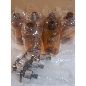 Bar5F Amber Plastic Pump Bottles Set w/ Dispensers Refillable Soap Lotion Set